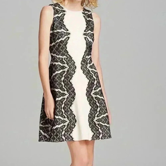 Diane von Furstenberg (2) Daniella Lace Flare Mini Fit Flare Cream & Black Dress - Picture 1 of 10